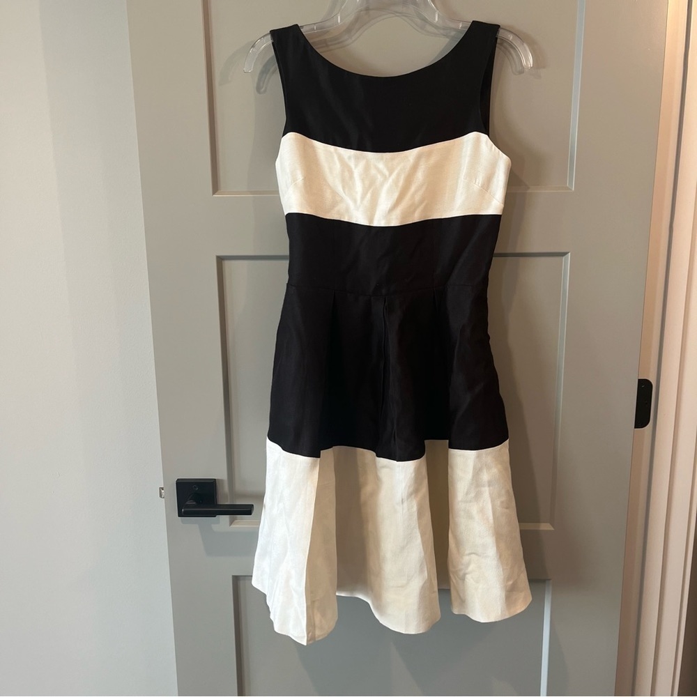 Kate Spade Size 2 Sleeveless Black & Ivory Stripe Gayle Silk Cocktail Dress - Picture 2 of 5